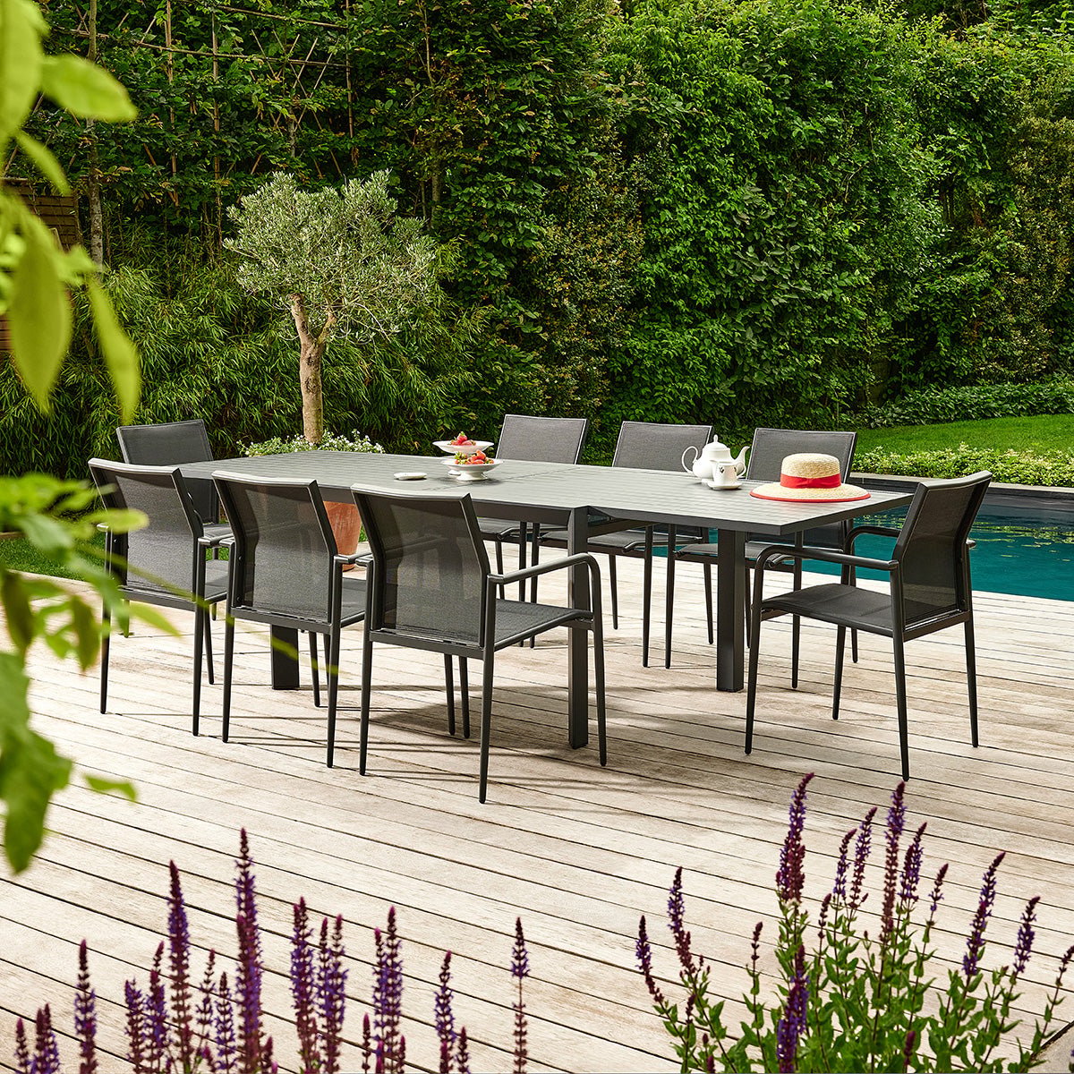 Table de jardin en aluminium gris extensible 6/10 pers. BASALT gris, BERAH GETAH