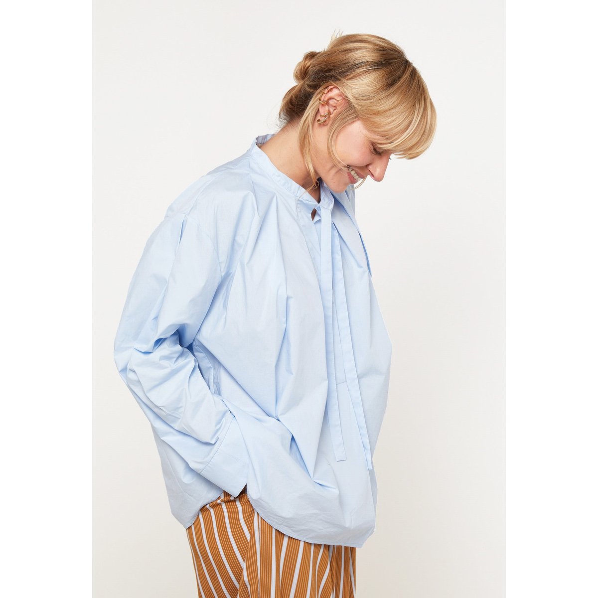 Chemise oversize col officier en coton bleu ciel, RODIER
