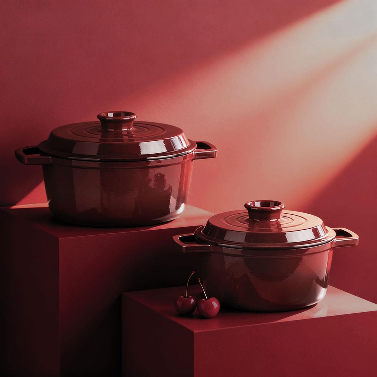 Cocotte en fonte ronde 25cm - "Masseiron Merlot" couleur unique, LAGUIOLE CUISSON