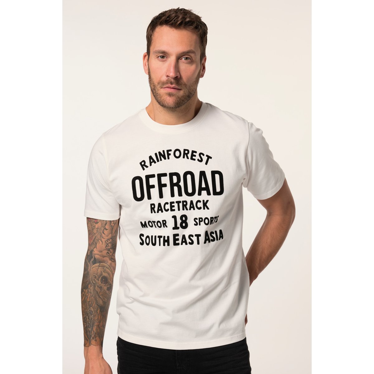 T-shirt, manches courtes et imprimé poitrine blanc cassé, JP1880