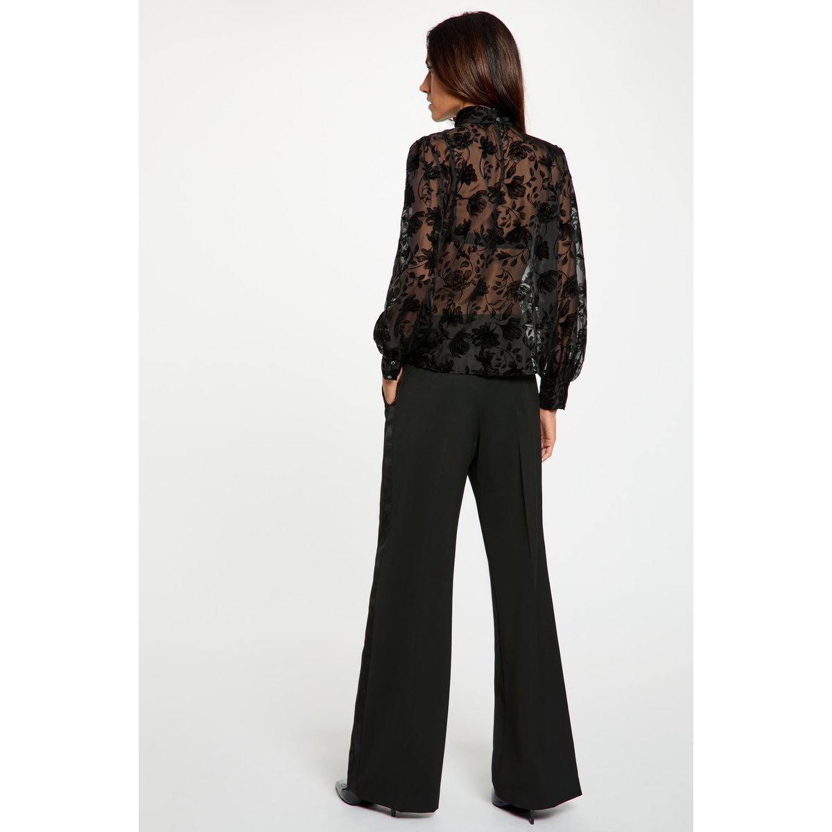 Pantalon droit satin noir, MORGAN
