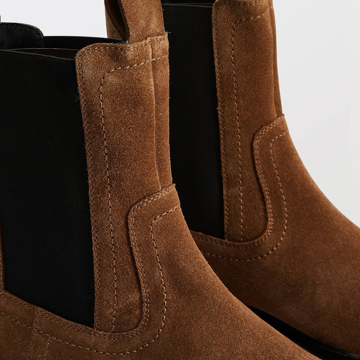 Bottines semelles crantées en croûte de cuir humus, MONOPRIX