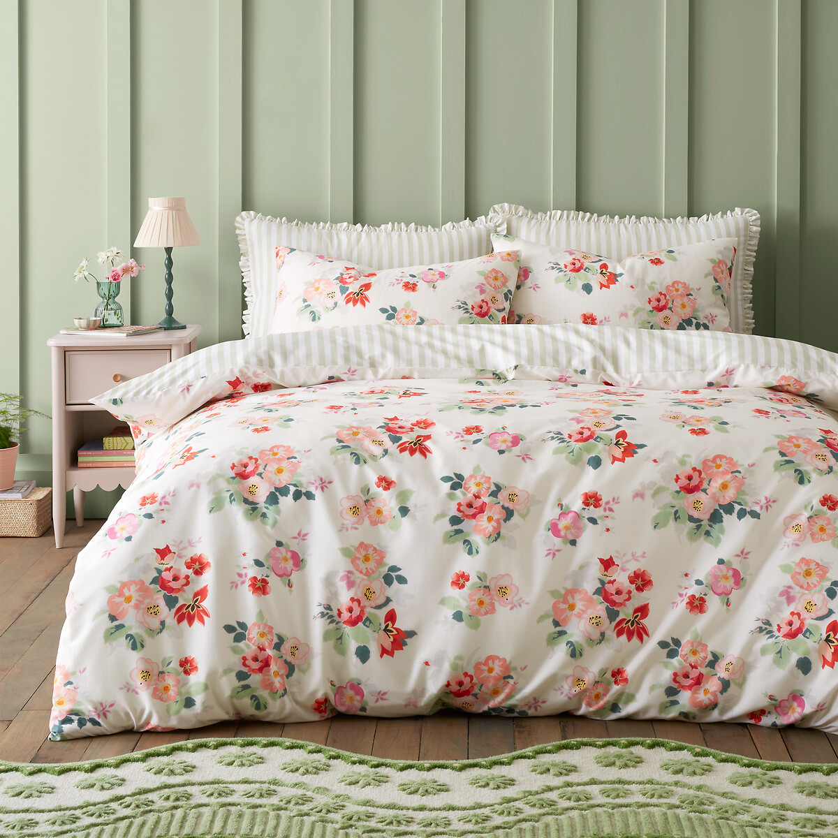 Floral Bunches Reversible Cotton Duvet Cover And Pillowcase Set green, CATH KIDSTON