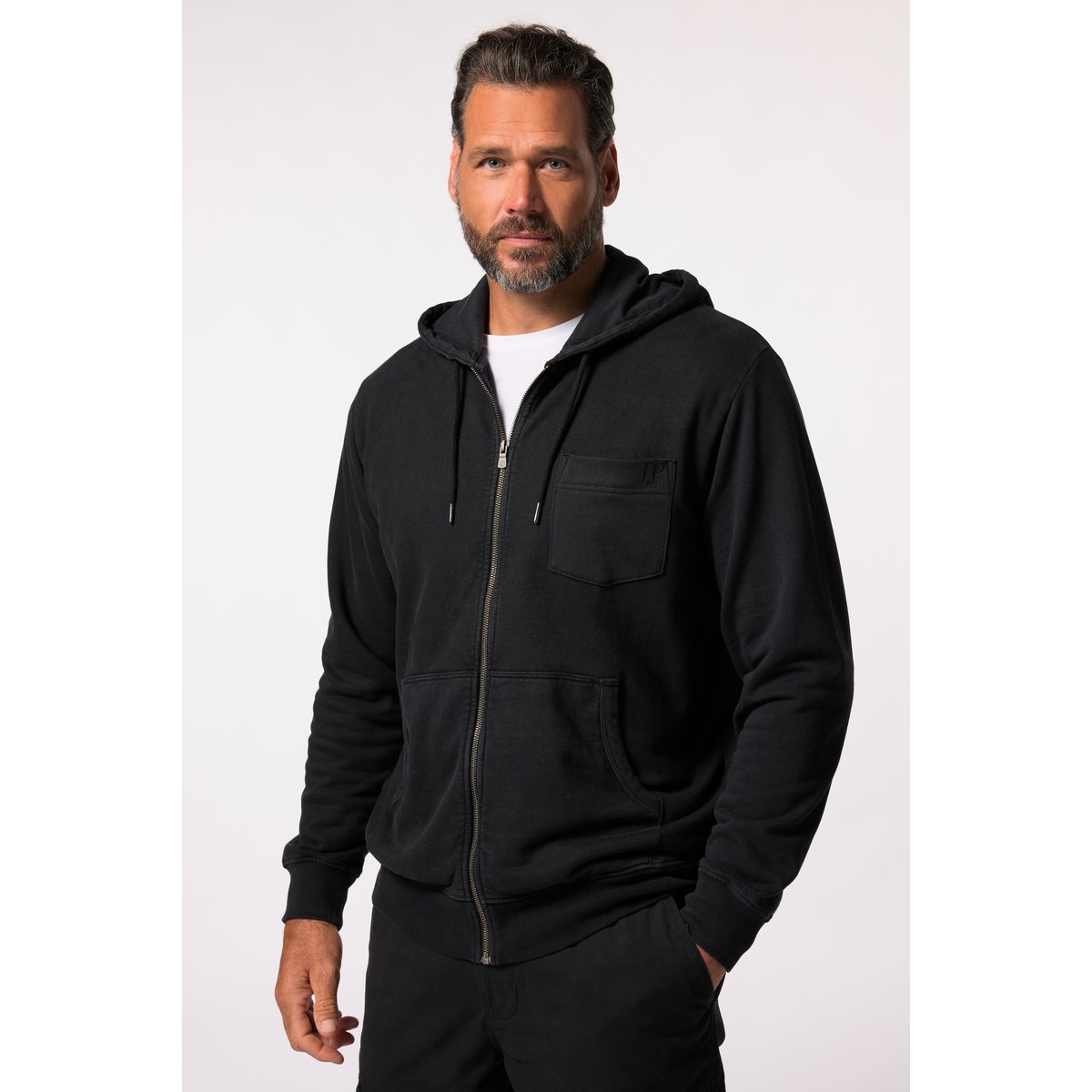Gilet à capuche en molleton, style vintage noir, JP1880