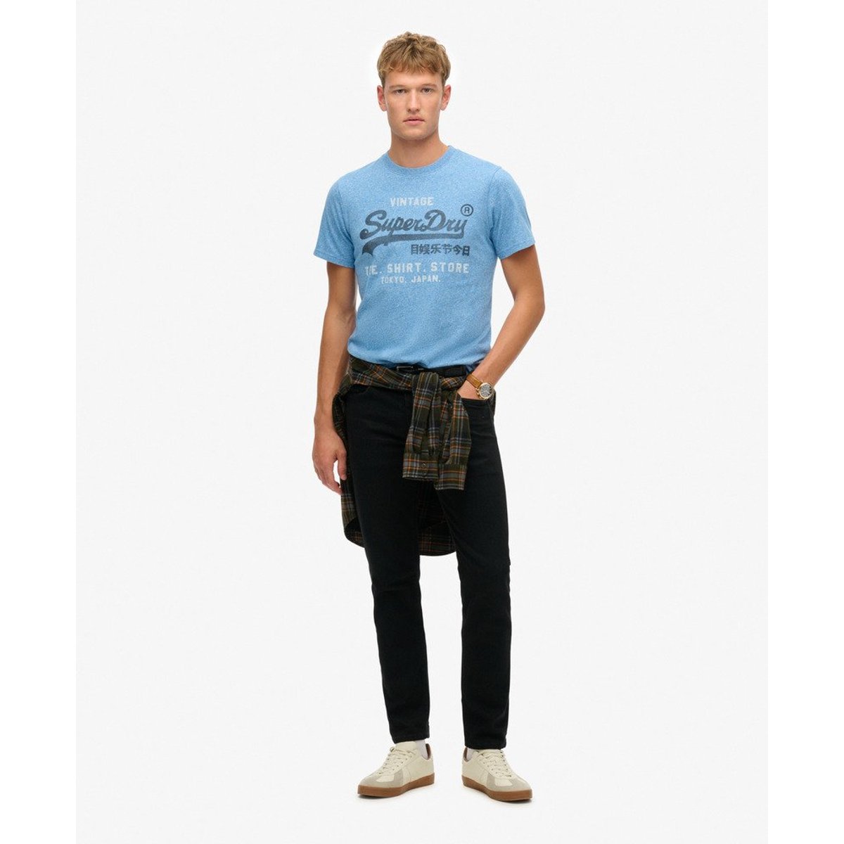 T-shirt Vintage Logo Classic Coupe Décontractée bleu vif chiné, SUPERDRY