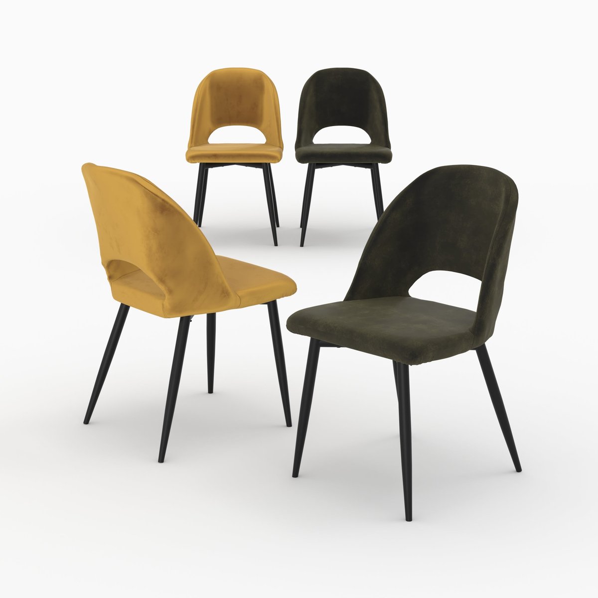Pack 4 chaises en velours - PÉNÉLOPE jaune et vert, MAISON PAVANE