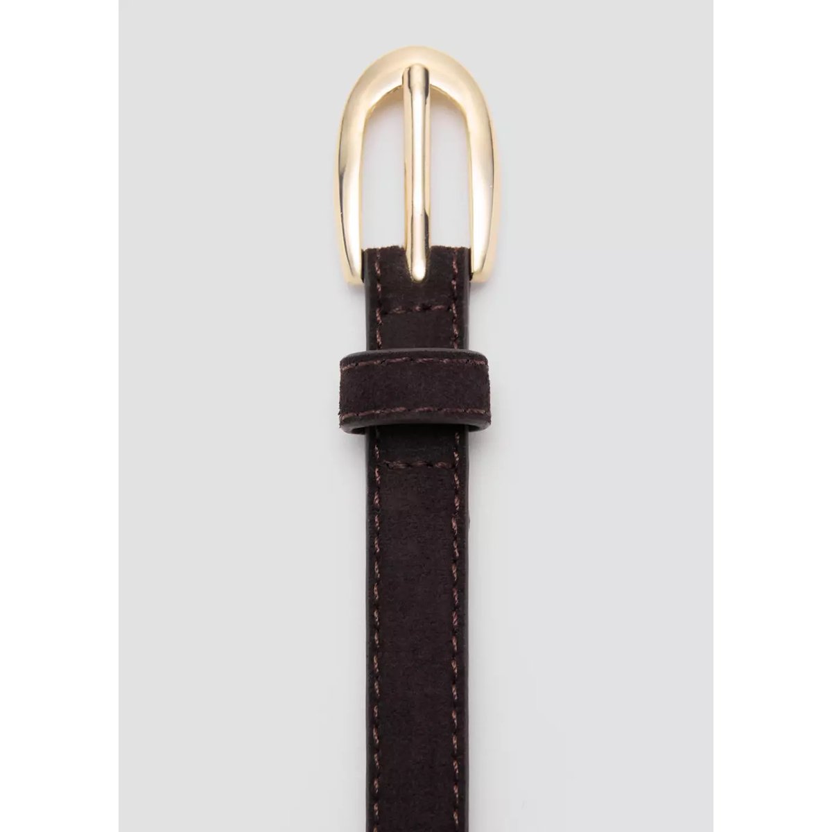 Ceinture fine cuir daim chocolat, MANGO