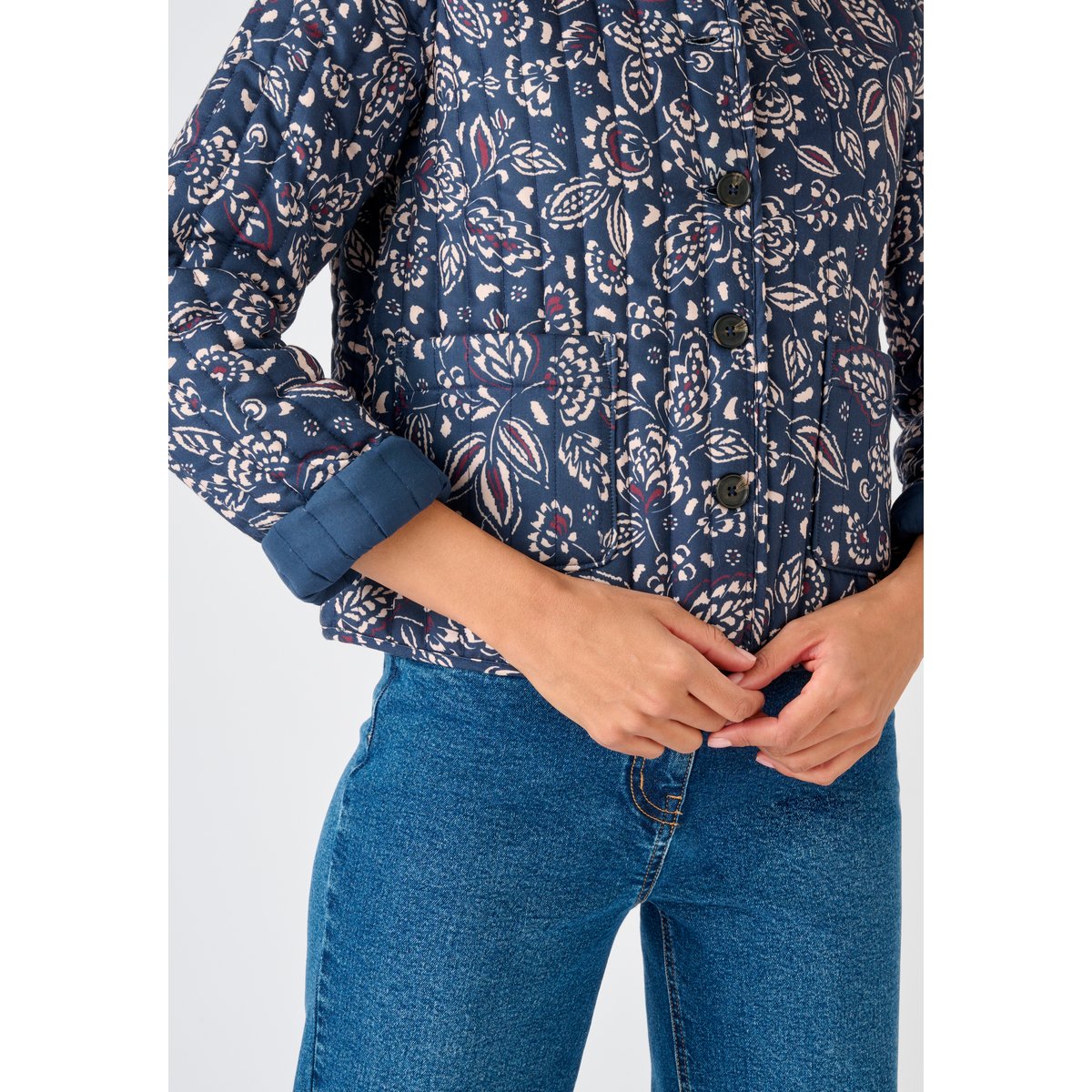 Veste matelassée imprimée bleu marine grandes fleurs, DAMART