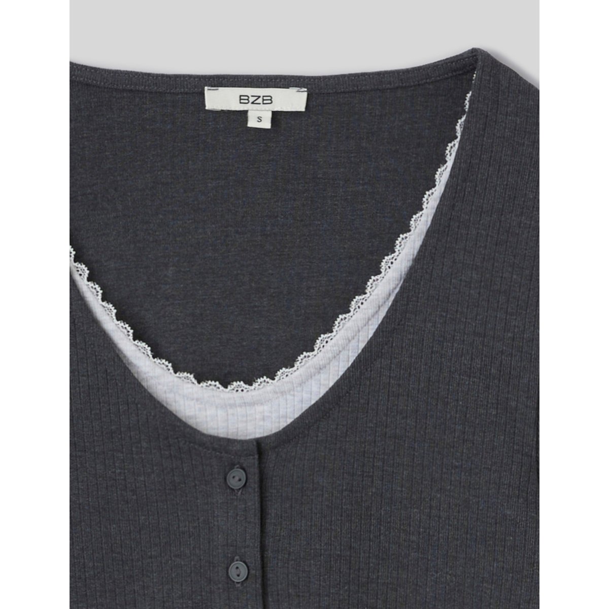 T-shirt manches longues superposé gris anthracite, BZB