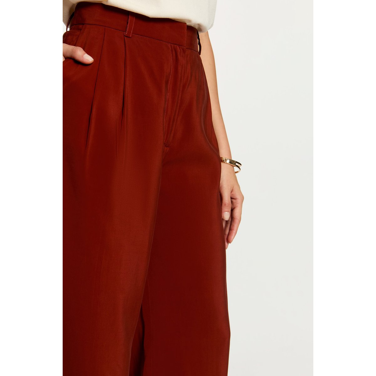 Pantalon large fluide marron cognac, MORGAN