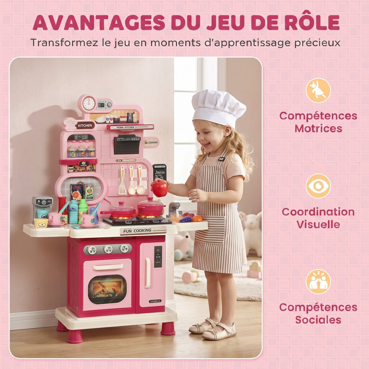 Ensemble de cuisine pour enfants Plastique rose, blanc, AIYAPLAY