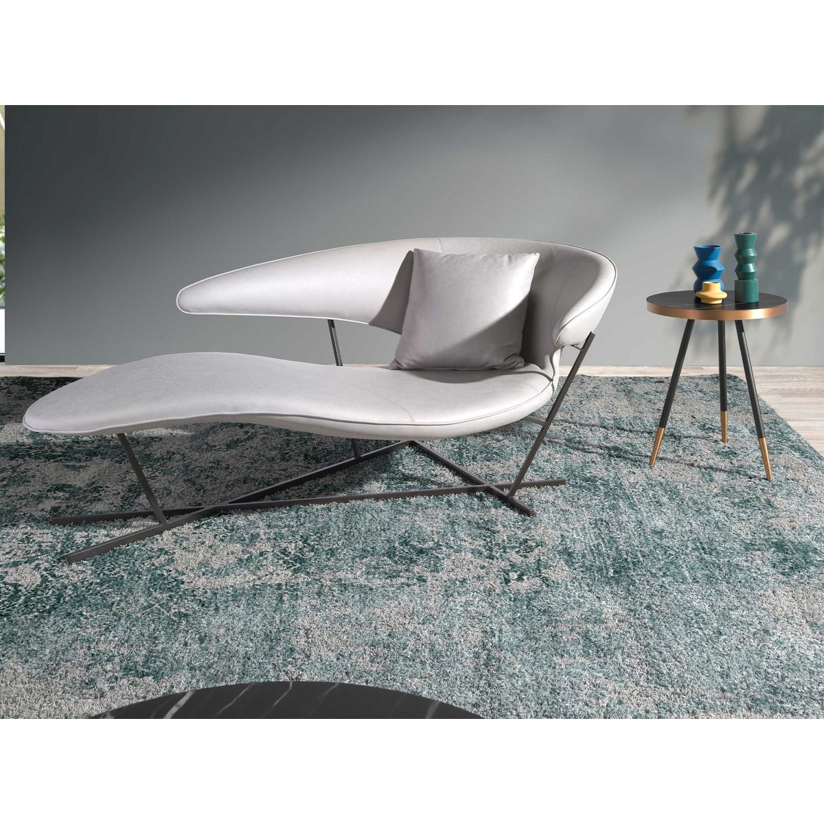 Table d'angle ronde en marbre porcelaine et acier noir noir | laiton, ANGEL CERDA