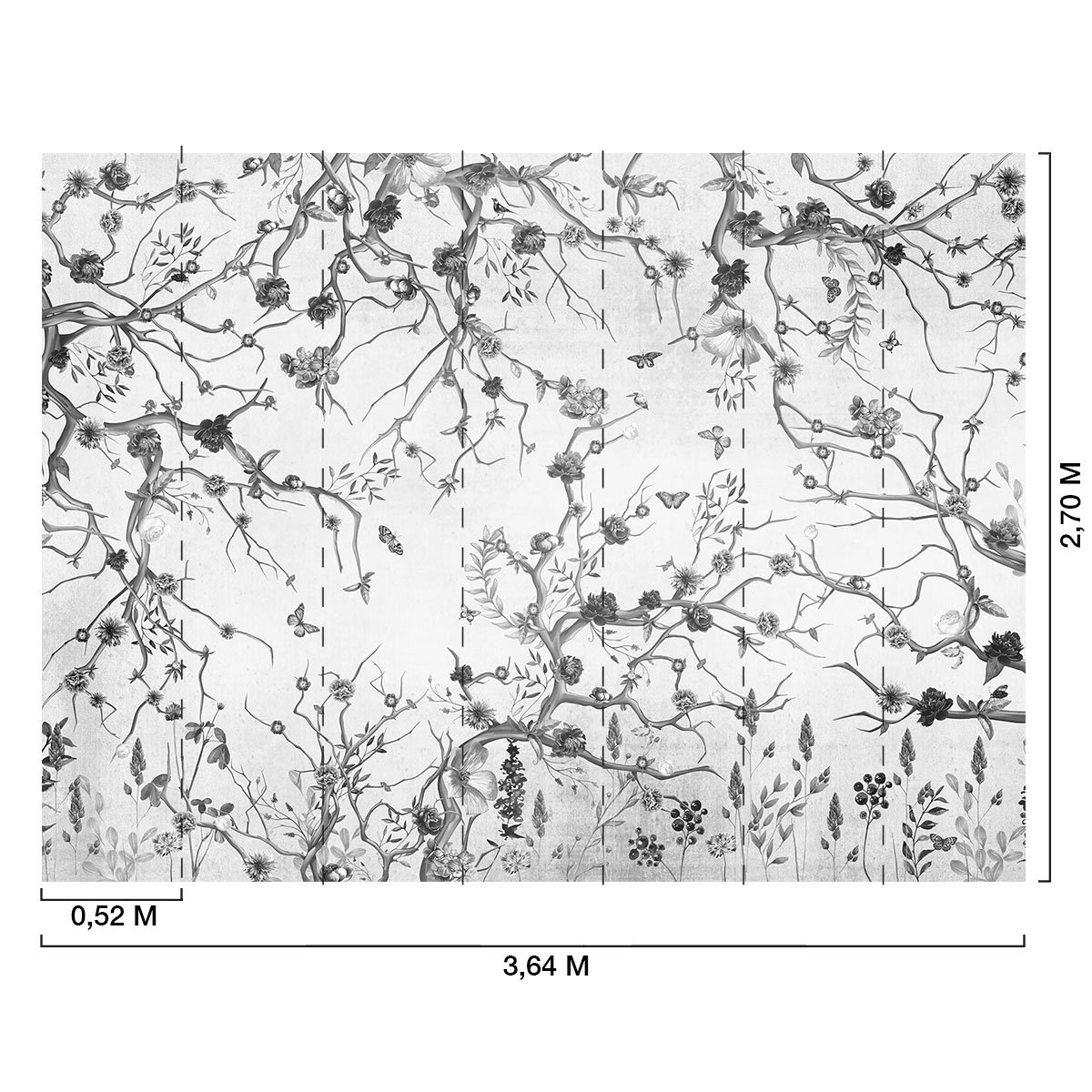 Papier peint panoramique feuilles le printemps n&b intissé, HEXOA