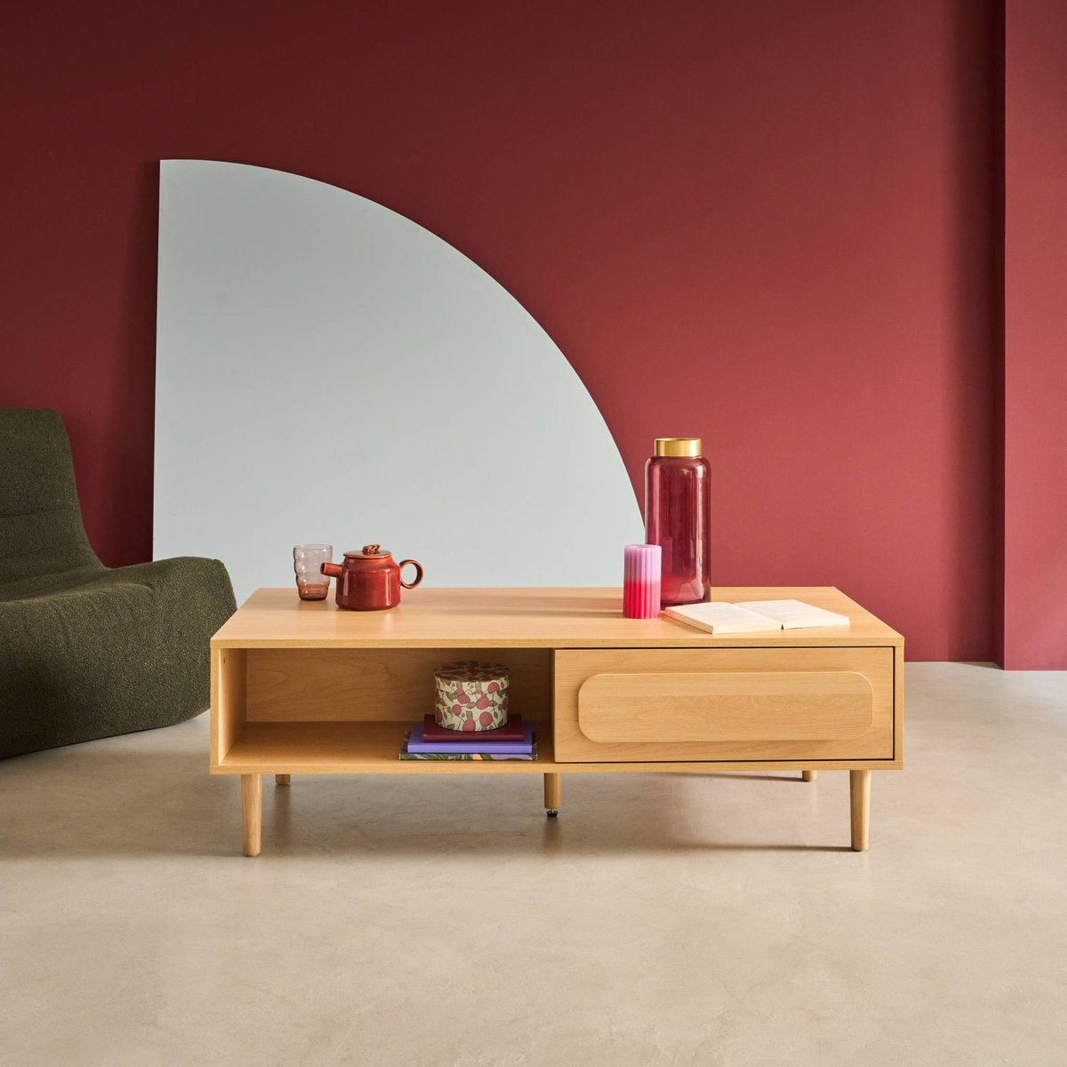 Table basse vintage décor bois 1 tiroir JULIANA noyer, SWEEEK