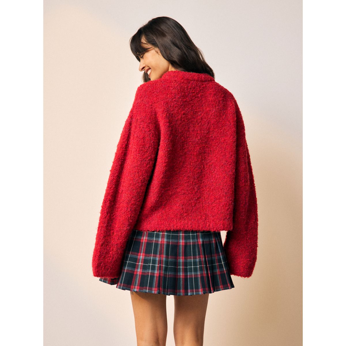 Pull ras du cou en maille bouclée avec laine rouge cerise, NEXT