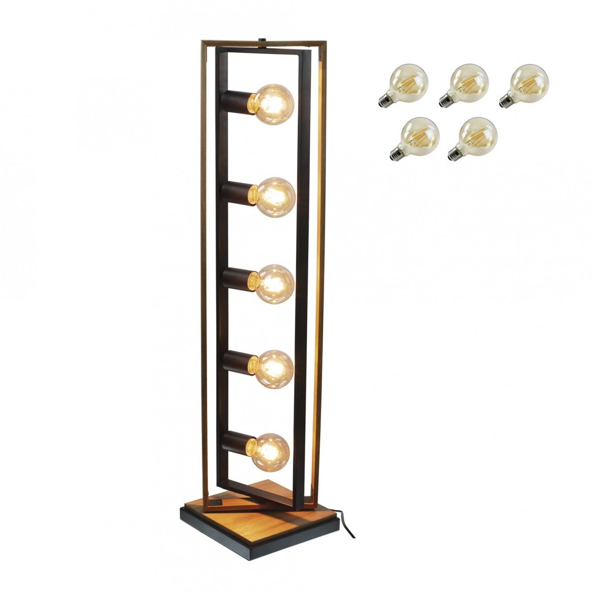 Lampadaire en métal et bois de hêtre, WOOLI noir et naturel, C-CREATION