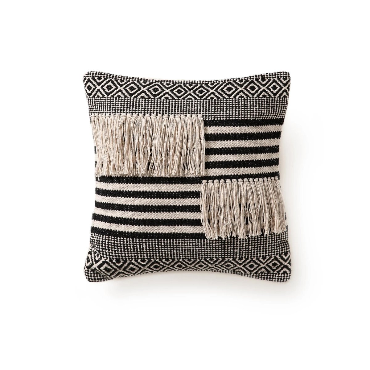 Housse de coussin tissé main DEJA noir/blanc, BENUTA