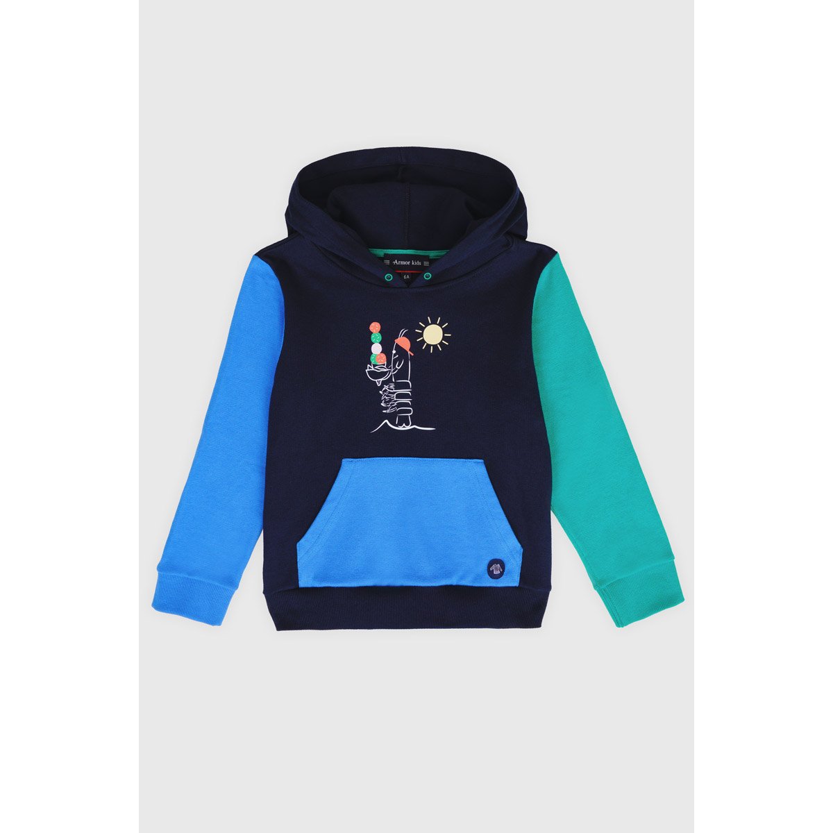 Sweat à capuche tricolore en coton - marine deep/ icaro/ blue, ARMOR-LUX