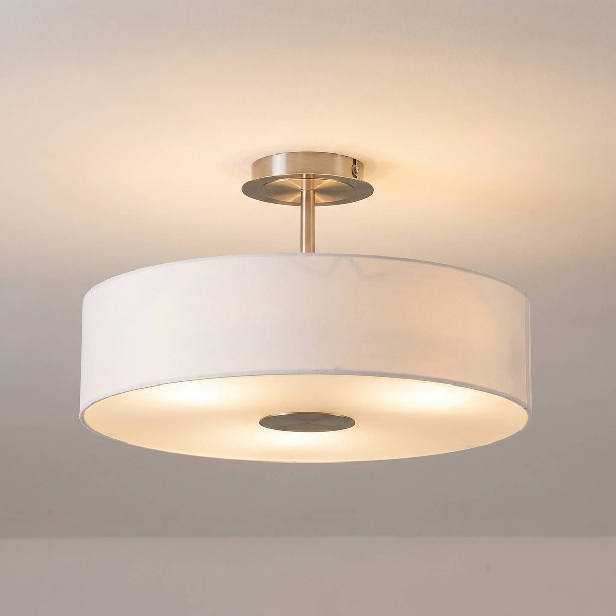 Plafonnier en textile moderne, Josia blanc, nickel mat, chrome, LINDBY
