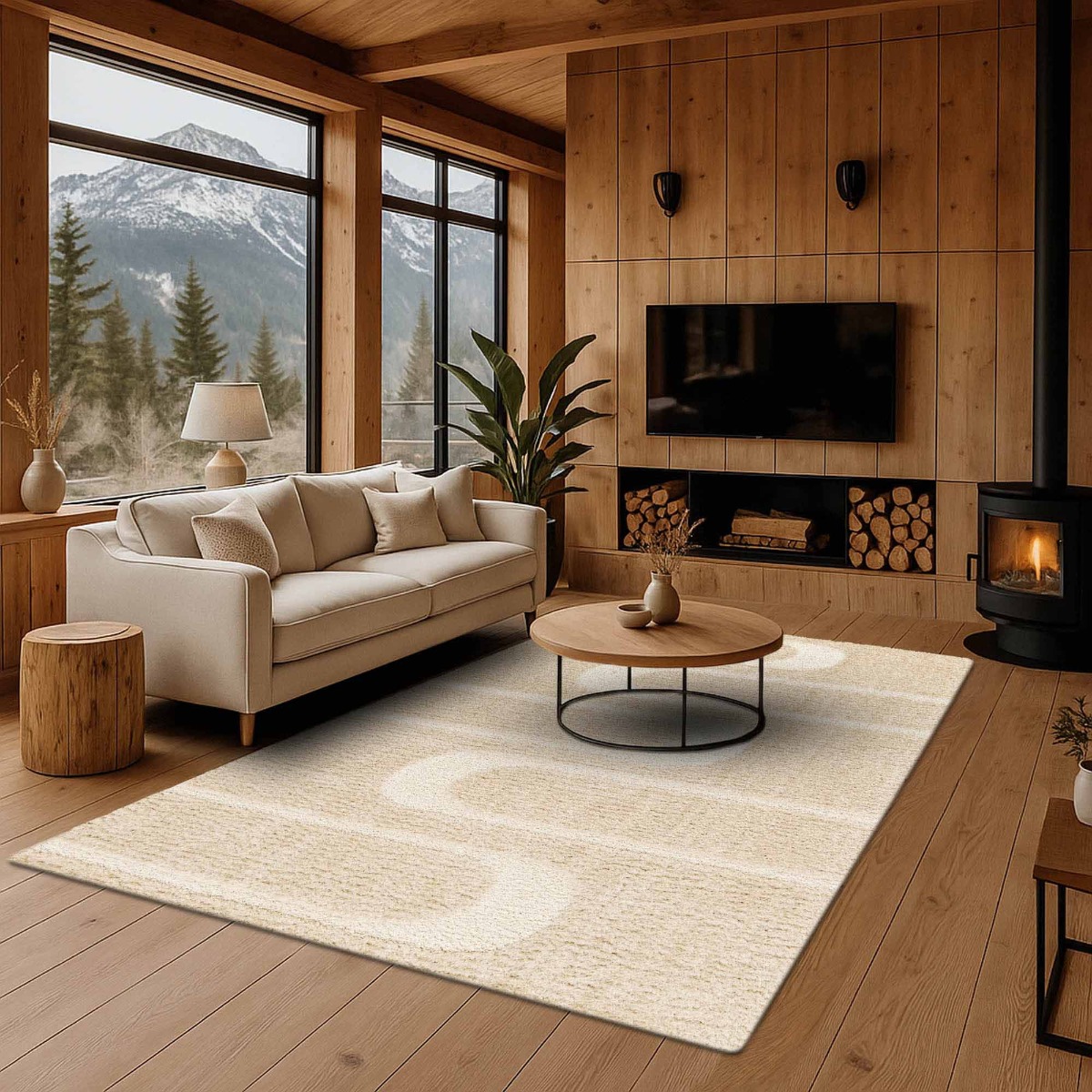 Tapis shaggy doux à relief géométrique  ORGANIC STREET beige, THE DECO FACTORY