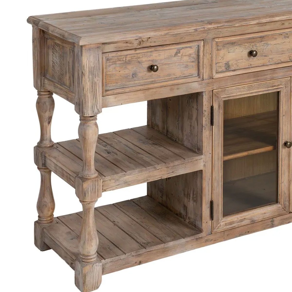 Bahut bois de pin 2 portes vitrées 180x45x88cm bois, WADIGA