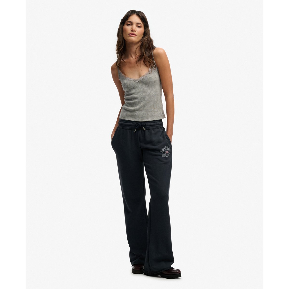 Débardeur Pointelle Col V Athletic Essentials gris chiné, SUPERDRY