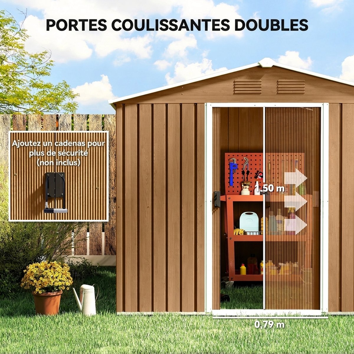Abri de jardin Acier galvanisé Marron marron foncé effet bois, OUTSUNNY