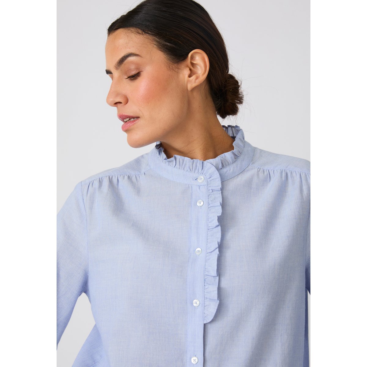 Chemisier chambray volanté bleu ciel, DAMART