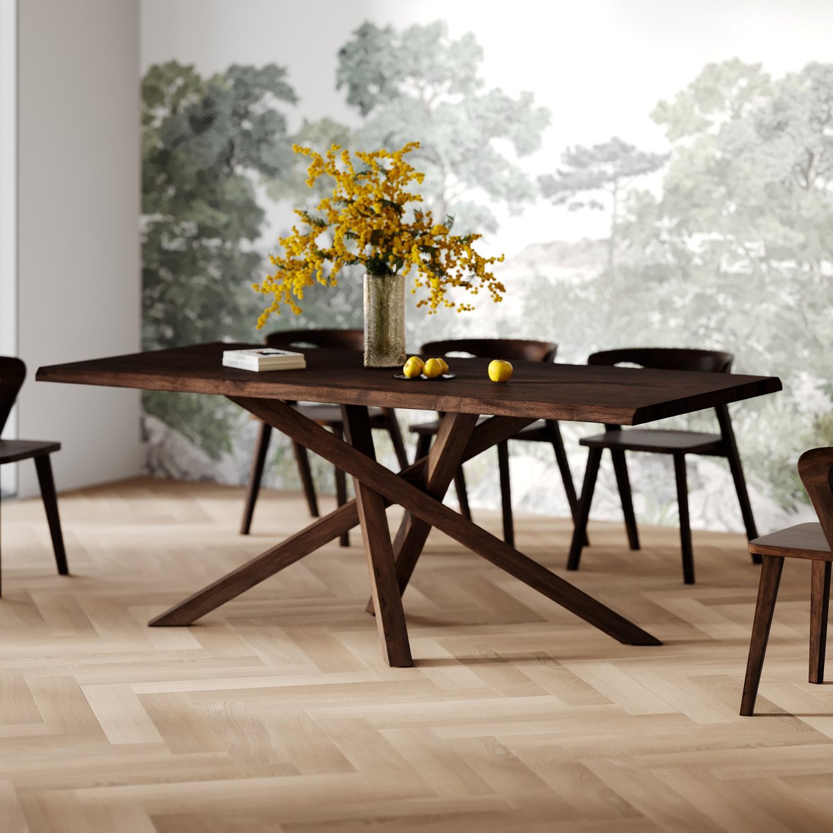 Table rectangulaire en bois d'hévéa massif - ROBIN marron foncé, MAISON PAVANE