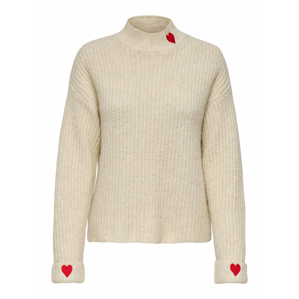 Pull col montant détail cœur ecru, ONLY