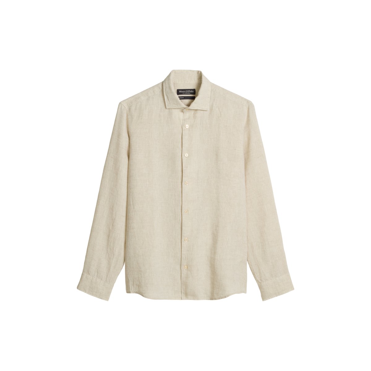 Chemise à col requin shaped en chambray de lin fin beige, MARC O'POLO