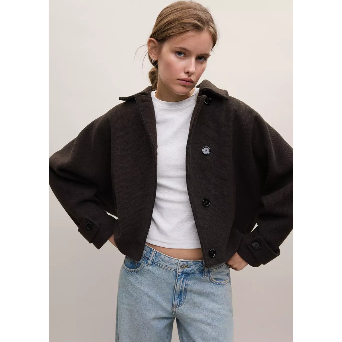 Manteau croisé laine chocolat, MANGO TEEN