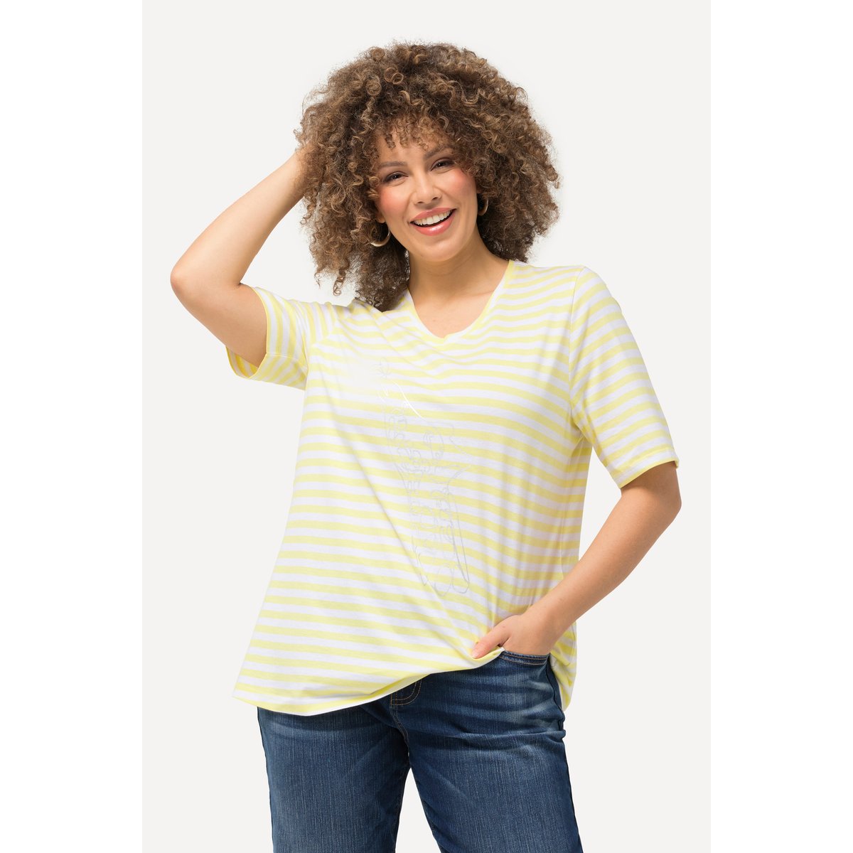 T-shirt à rayures avec animal métallique jaune citron, ULLA POPKEN