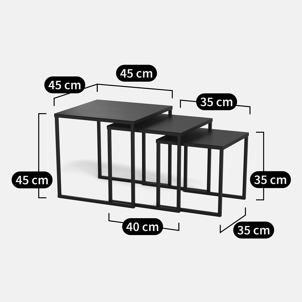 Lot de 3 tables basses gigognes métal acier, Miva noir, LA REDOUTE INTERIEURS