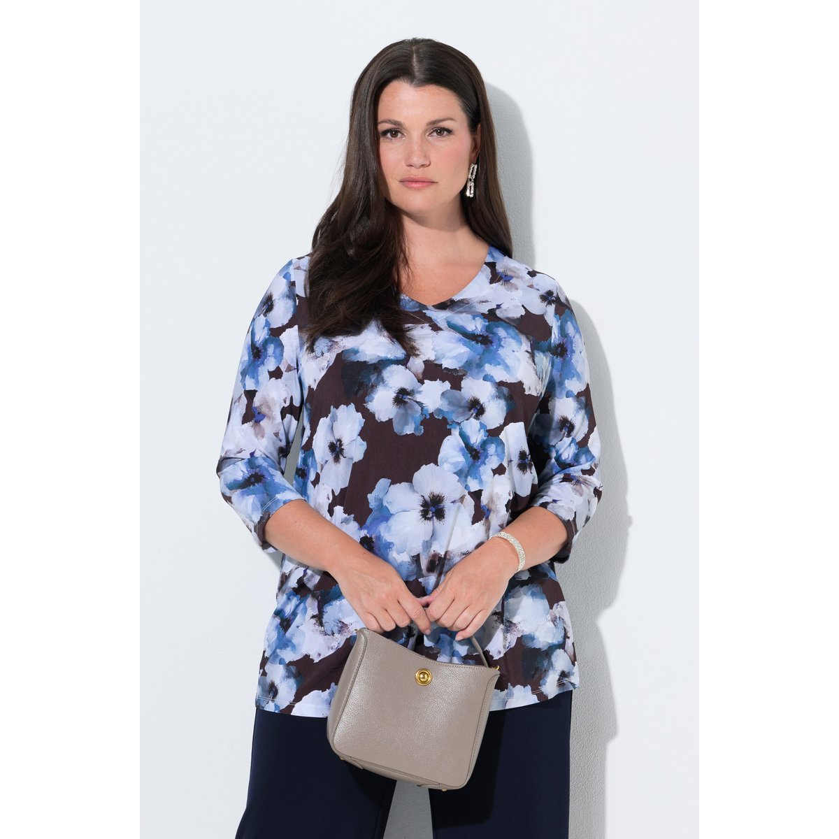 T-shirt au tombé fluide, motif à fleurs acajou, ULLA POPKEN