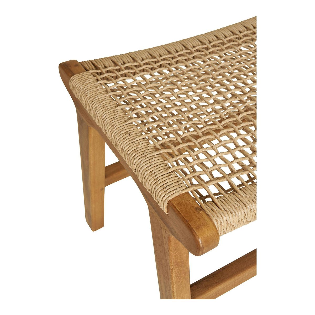 Tabouret repose-pieds en teck et fibre naturelle tressée MENDOZA bois naturel, PIER IMPORT