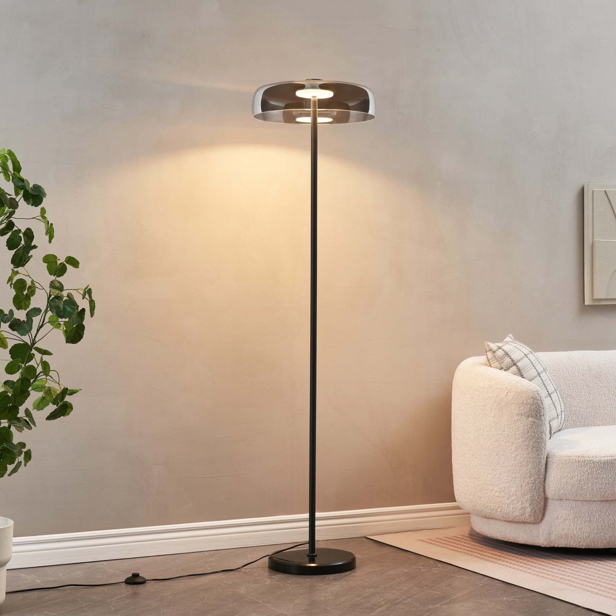 Suspension LED verre disque design - RICCARDO noir et gris fumé, KOSILUM