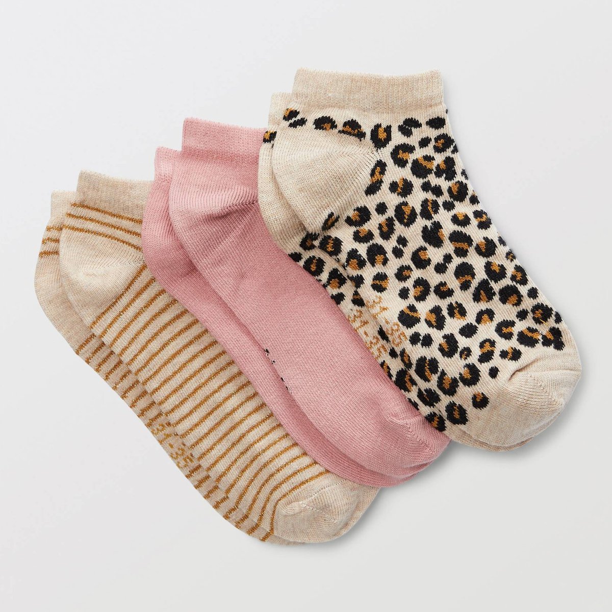 Lot de 3 paires de chaussettes courtes à motifs contenant du coton BIO caramel, MONOPRIX
