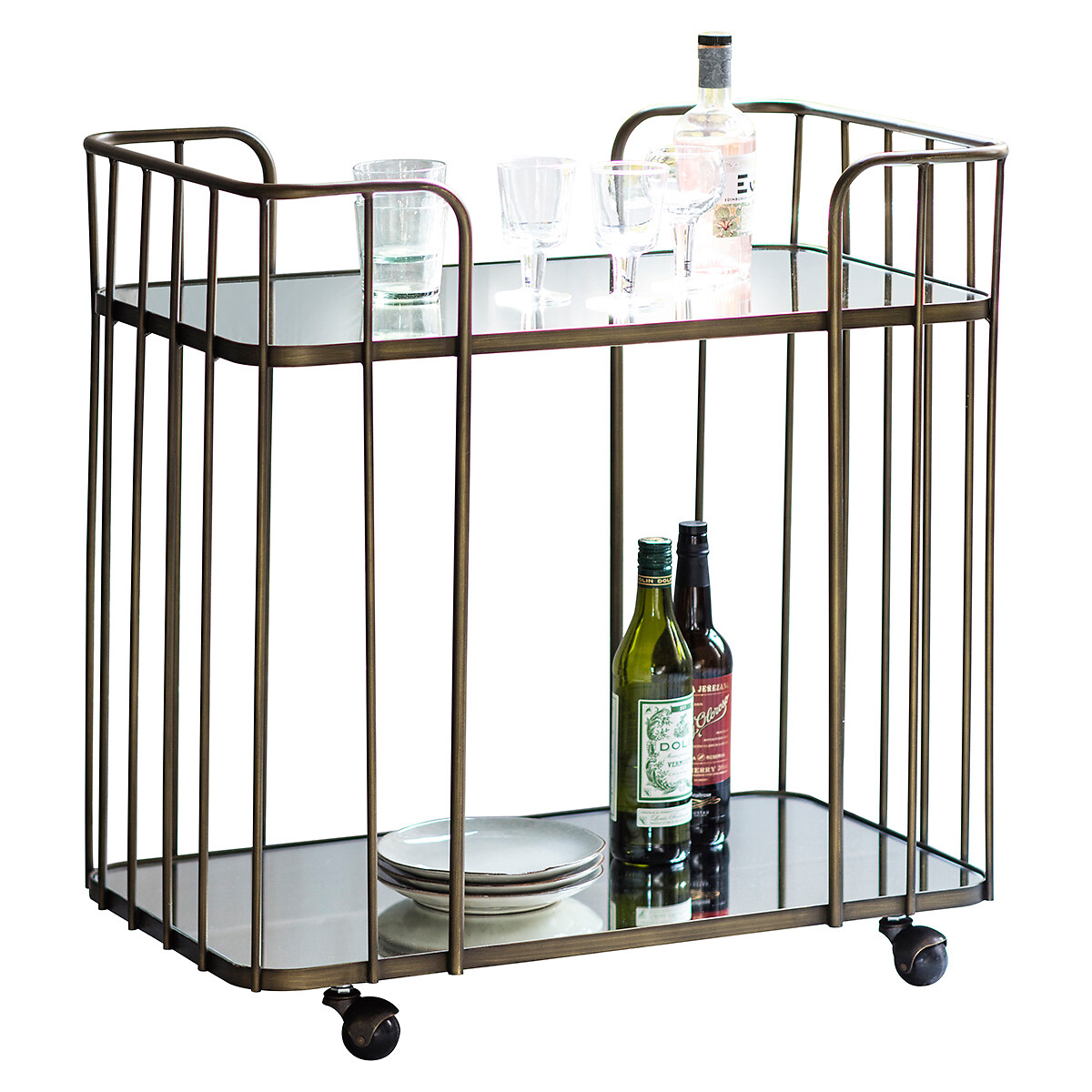 Kolkata Two Tier Glass Drinks Trolley bronze, SO'HOME