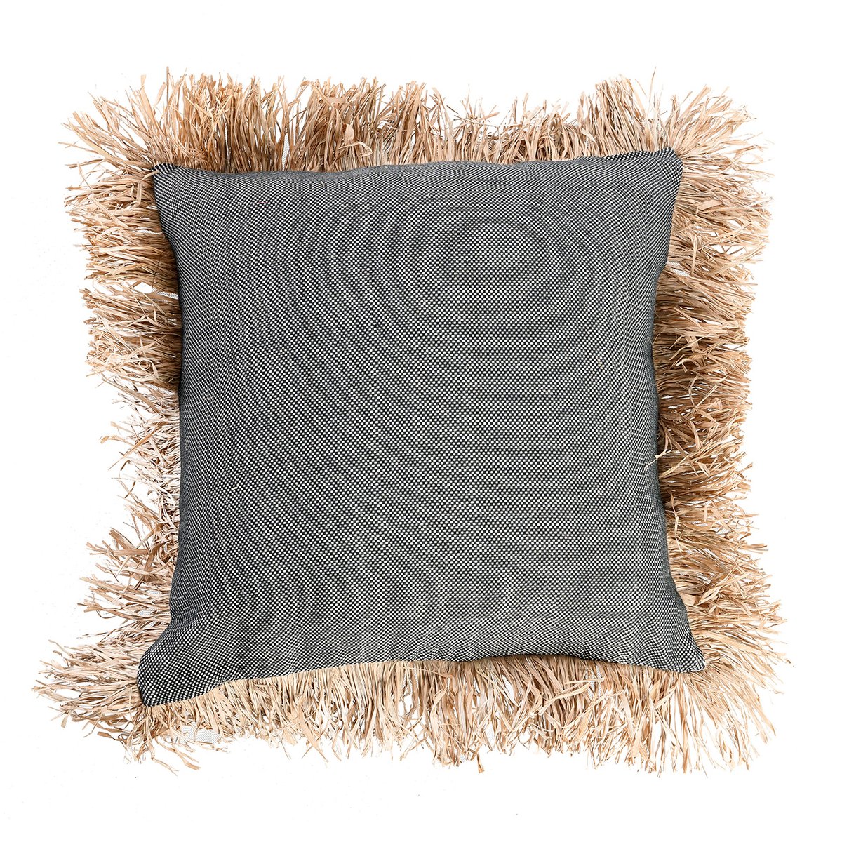 Housse de coussin en coton et raphia BONITA noir beige, BAZAR BIZAR