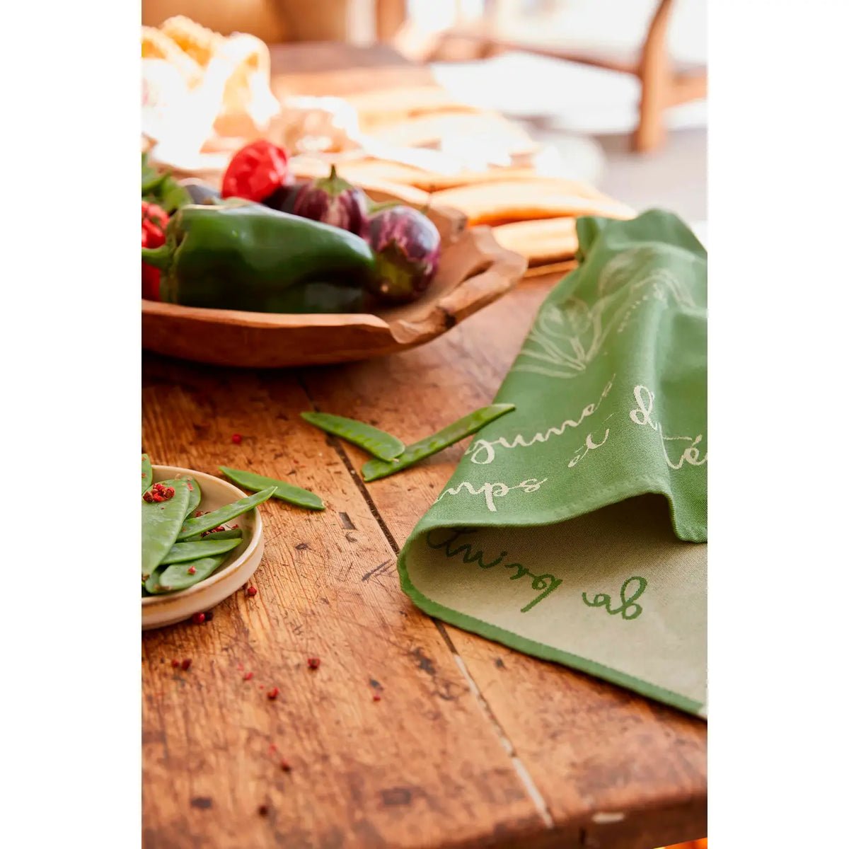 Torchon jacquard coton POTAGER DE PRINTEMPS vert, COUCKE