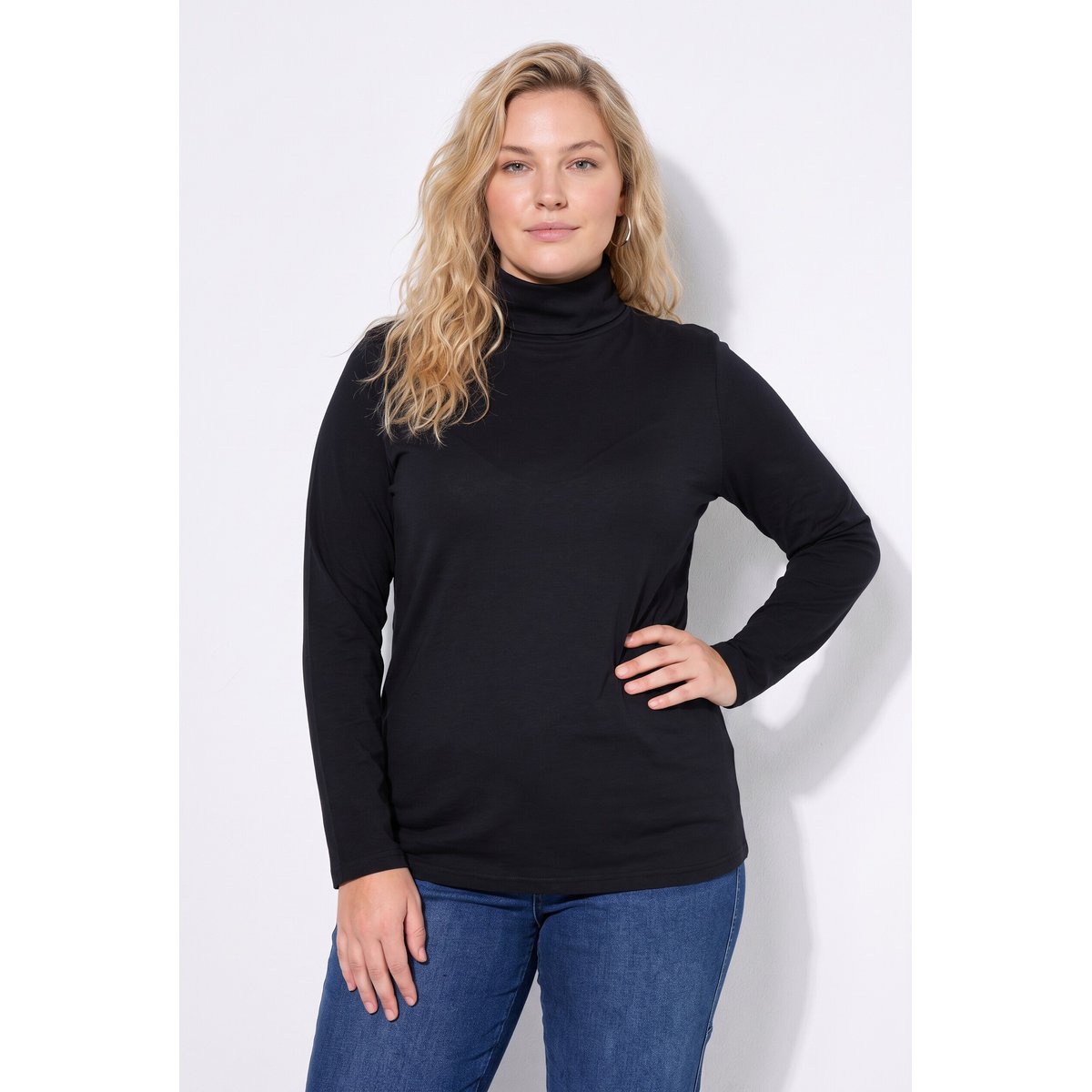 Pull col roulé, coupe classique noir, ULLA POPKEN
