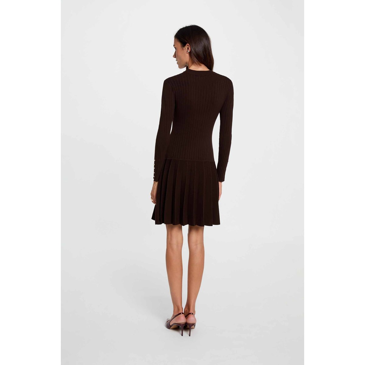 Robe tricot manches longues marron foncé, MORGAN