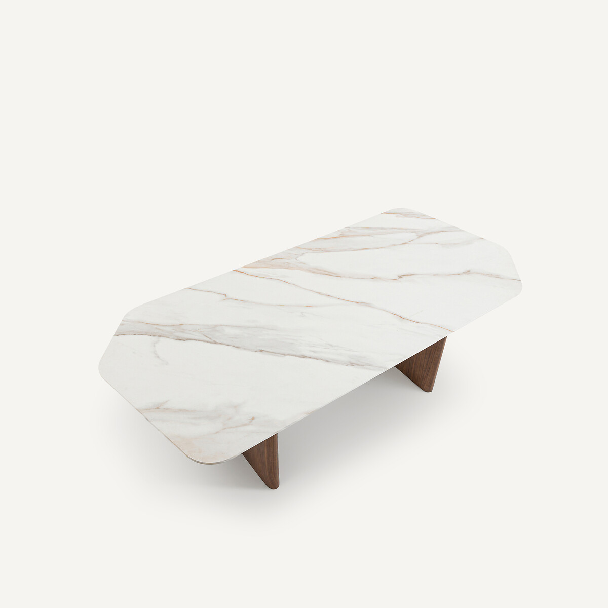 Table de repas, en céramique et noyer massif, 6 à 8 couverts, NELLA céramique blanche, AM.PM