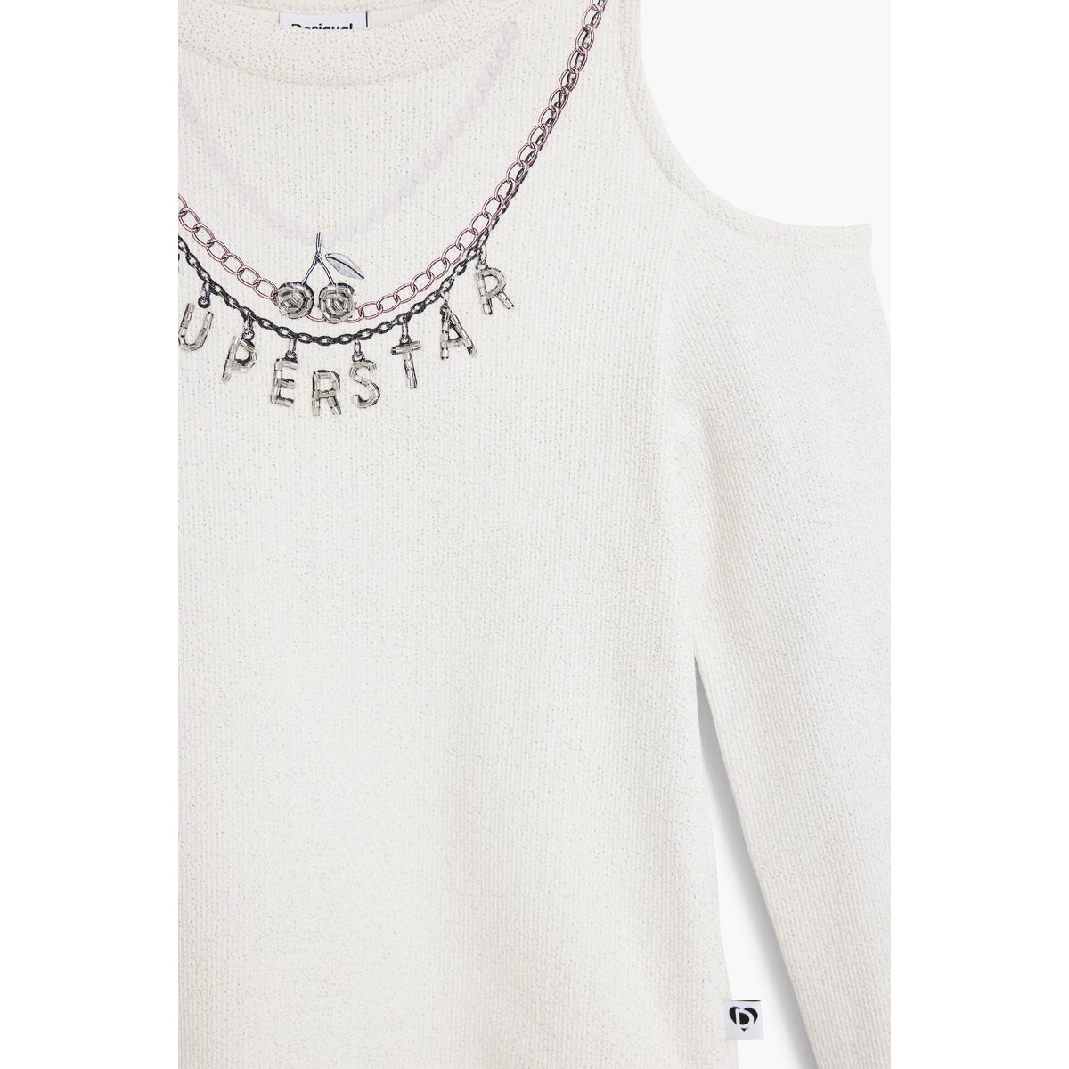 T-shirt à épaules chaîne blanc, DESIGUAL