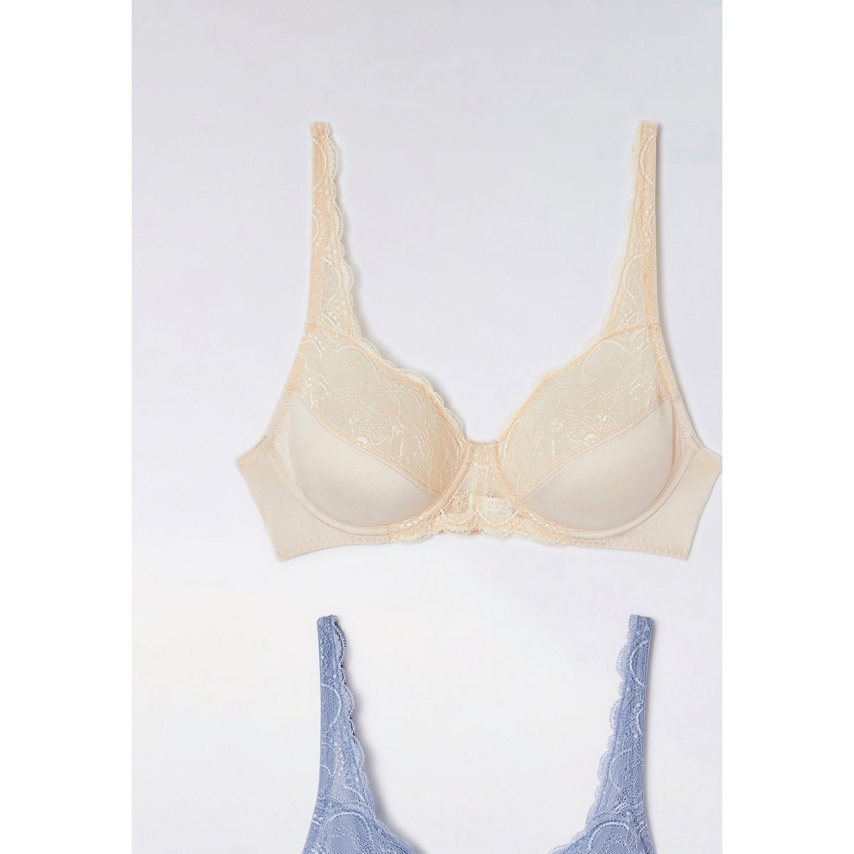 Soutiens-gorge dentelle à armatures - Lot de 2 ecru + bleu, DAMART
