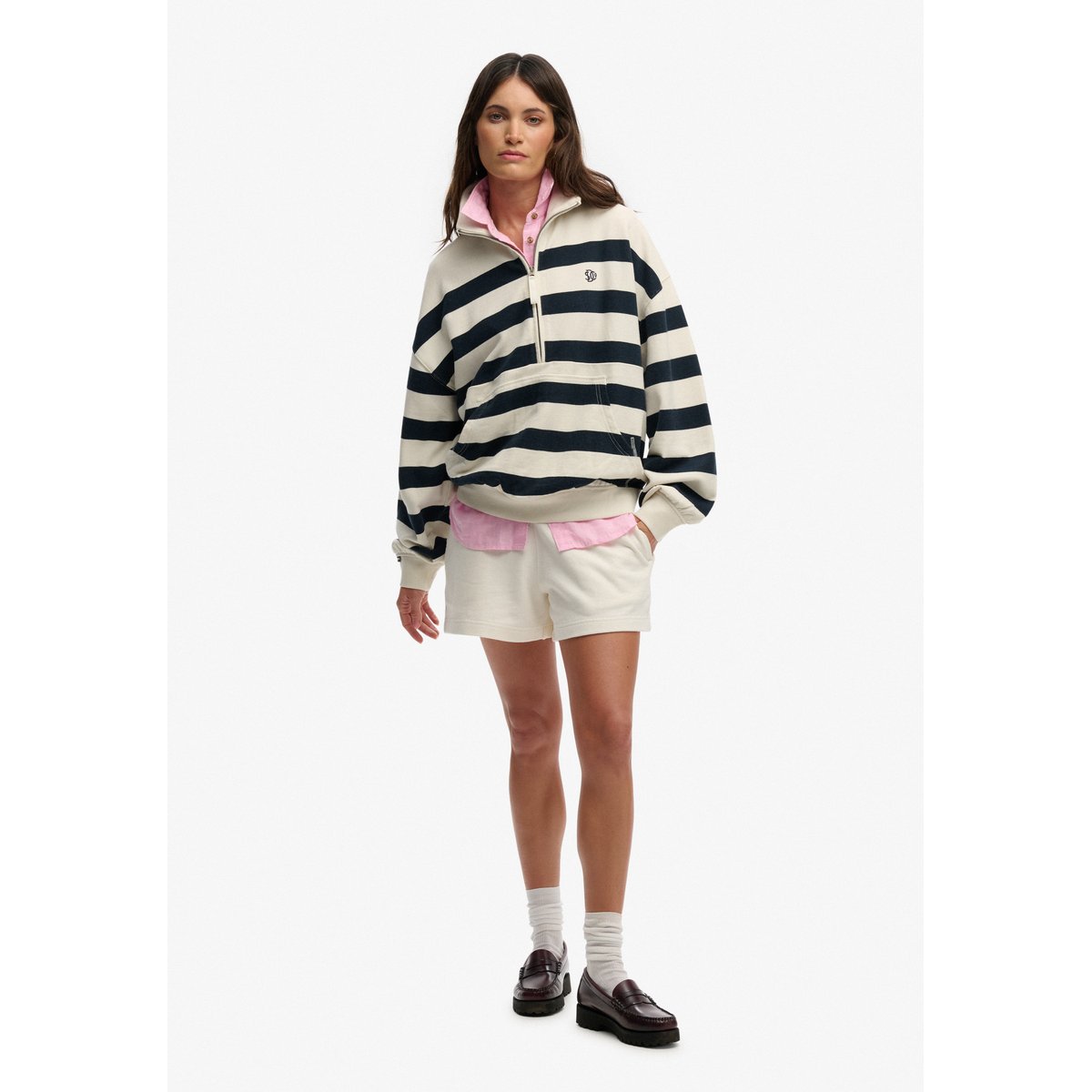 Sweatshirt Demi-Zip Studios Stripe blanc cassé/bleu marine éclipse, SUPERDRY