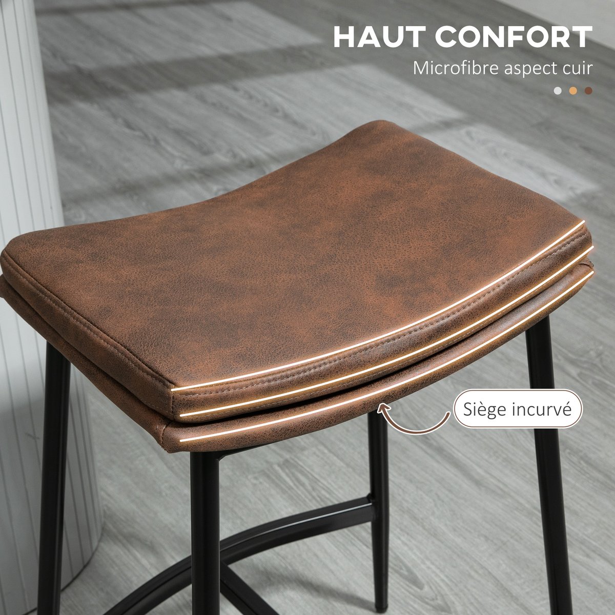Tabouret de bar Microfibre (100% polyester) marron, noir, HOMCOM