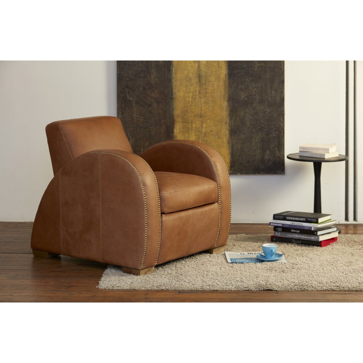 Fauteuil club en cuir ROCKEFELLER marron clair, PRODUIT INTERIEUR BRUT
