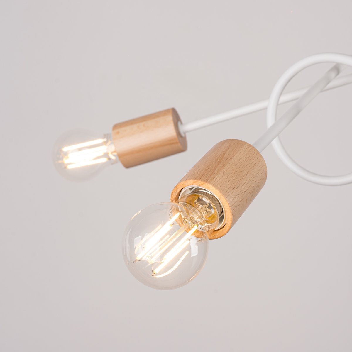 Lustre Acier Blanc/Bois Naturel E27 5 Ember blanc, EDEN